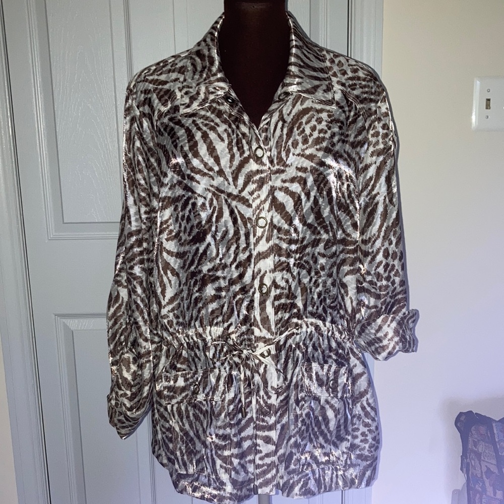 Alfred Dunner animal print sheer jacket
